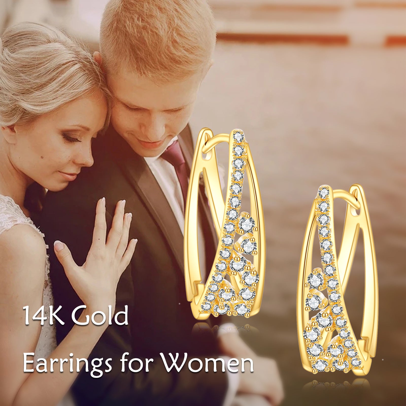 10K Gold Cubic Zirconia Hoop Earrings