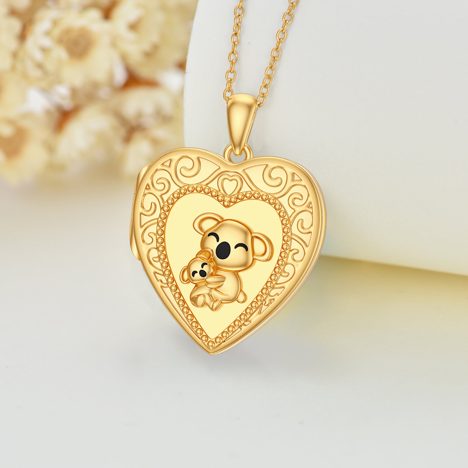10K Gold Koala Personalized Photo Locket Necklace