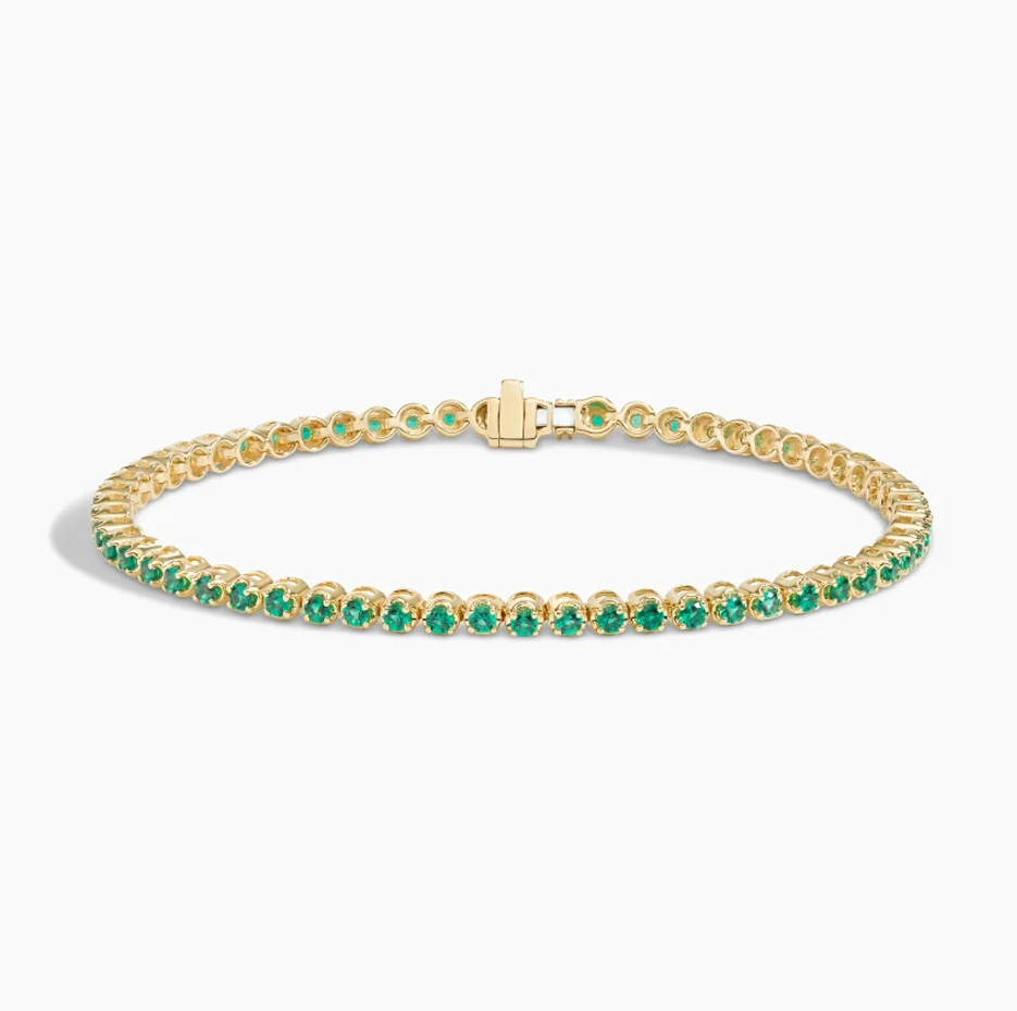 10K Gold Lab Created Emerald Tennis Chain Bracelet