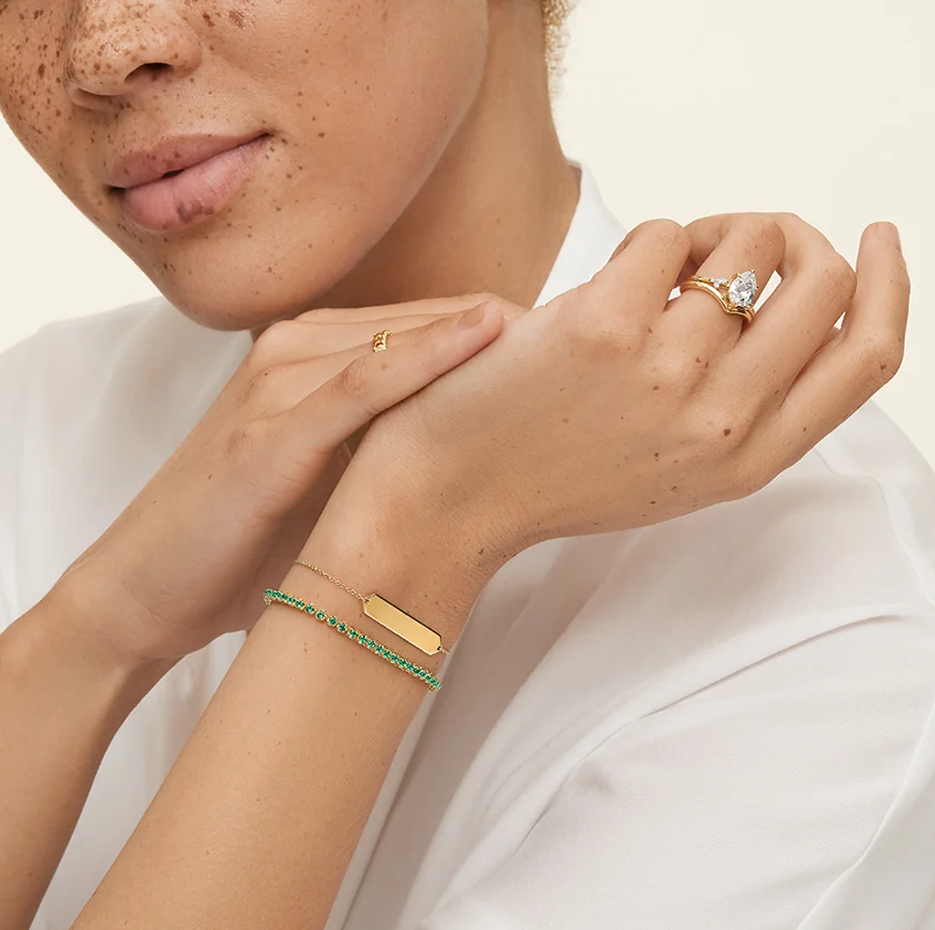 10K Gold Lab Created Emerald Tennis Chain Bracelet