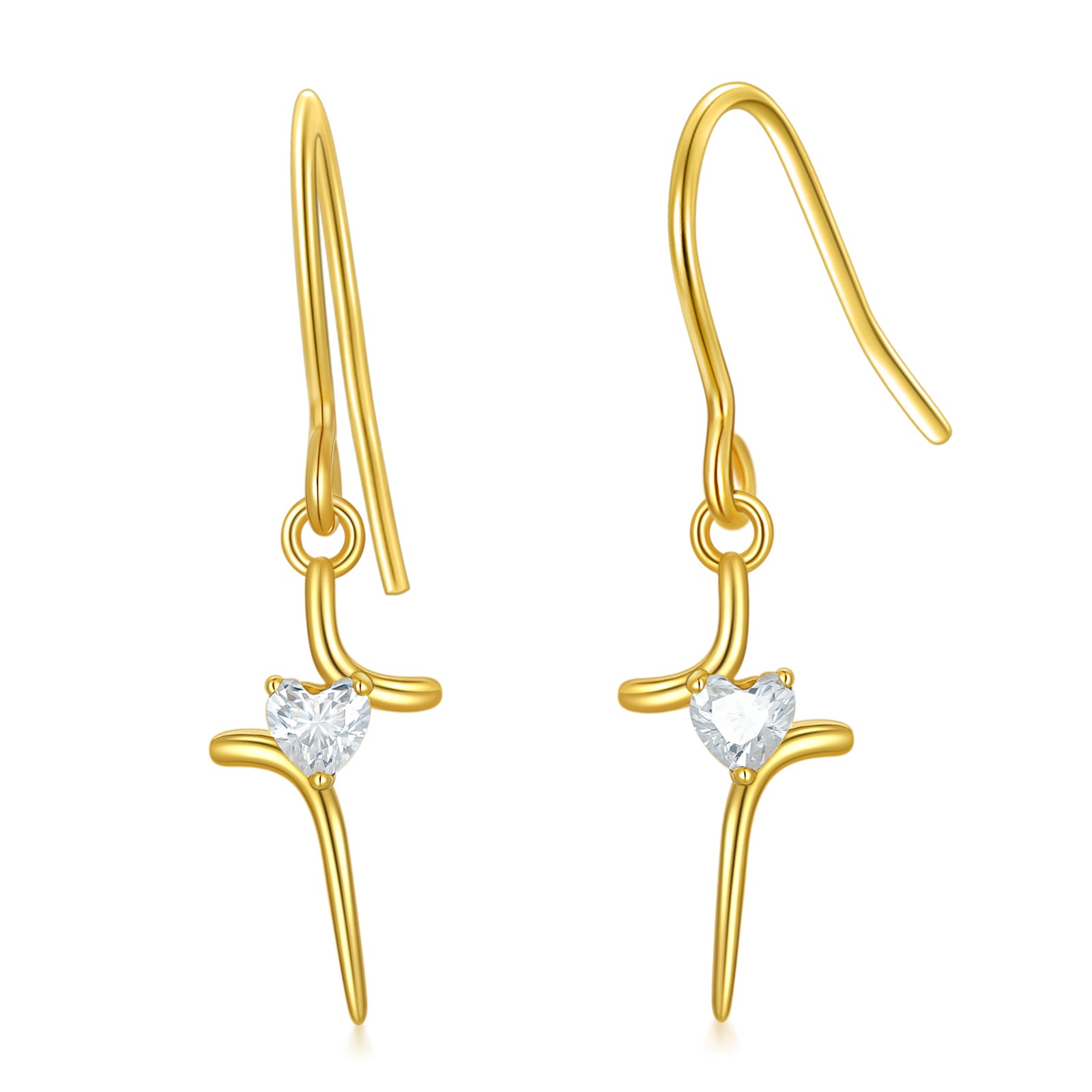 10K Gold Cubic Zirconia Cross Drop Earrings