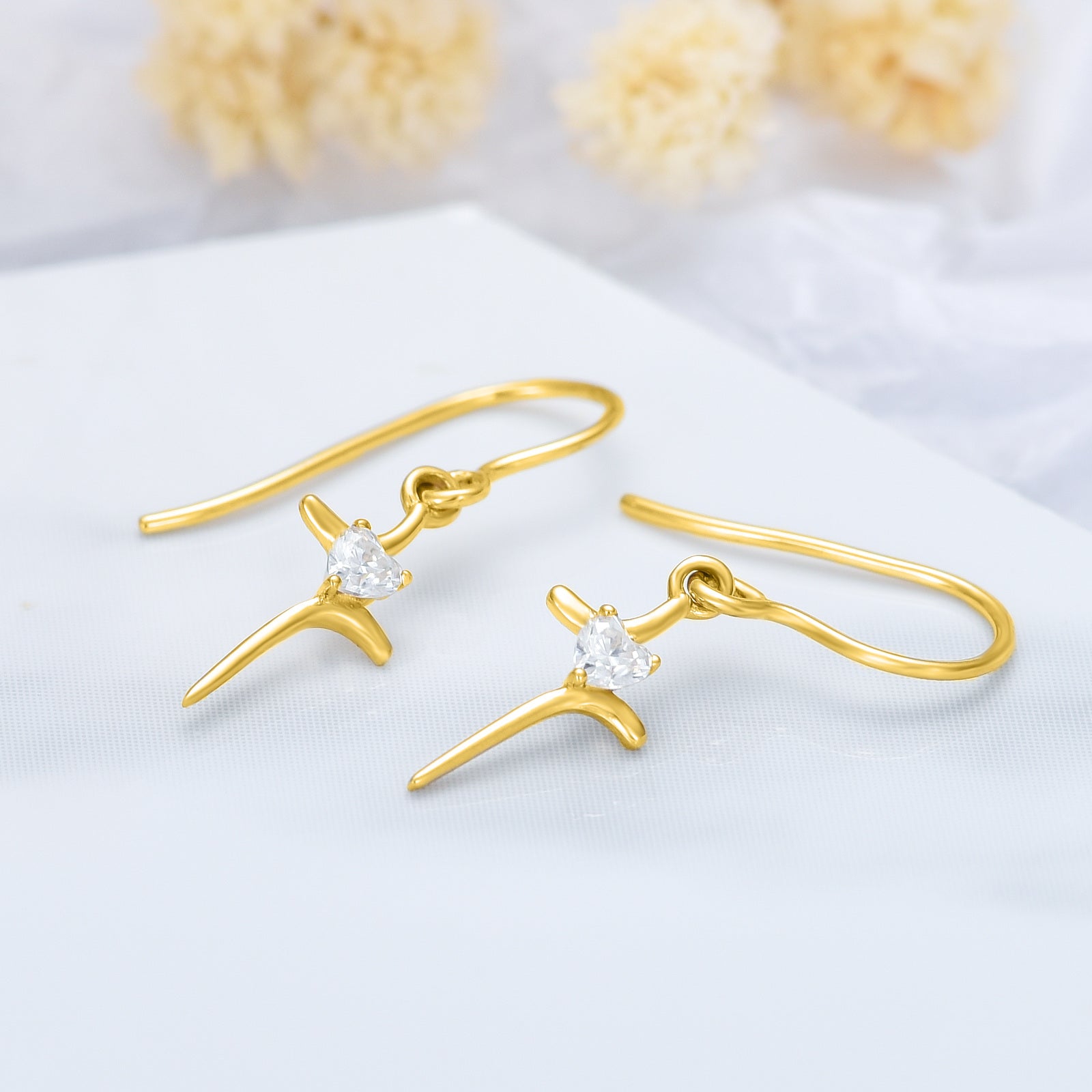 10K Gold Cubic Zirconia Cross Drop Earrings