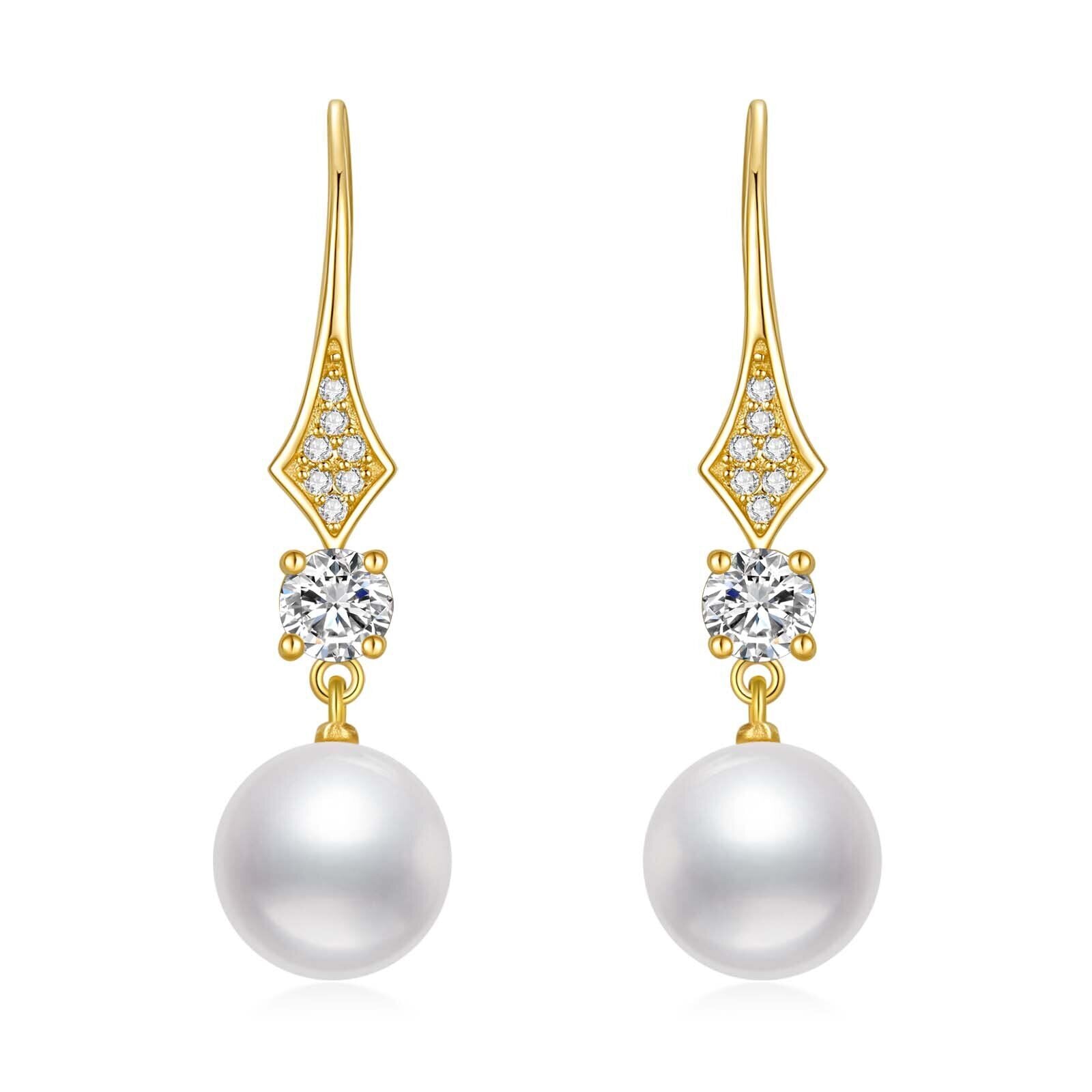 10K Gold Moissanite & Pearl Bead Drop Earrings