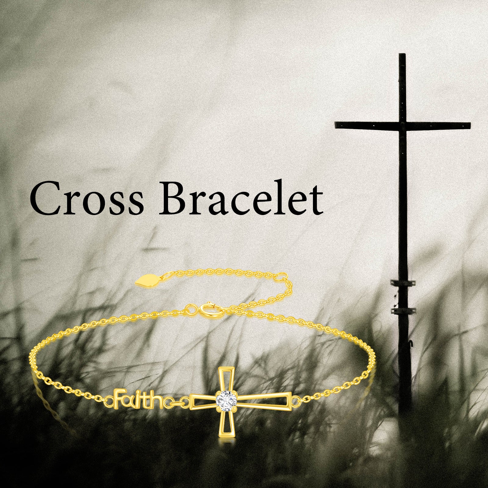 10K Gold Moissanite Personalized Engraving Cross Charm Bracelet