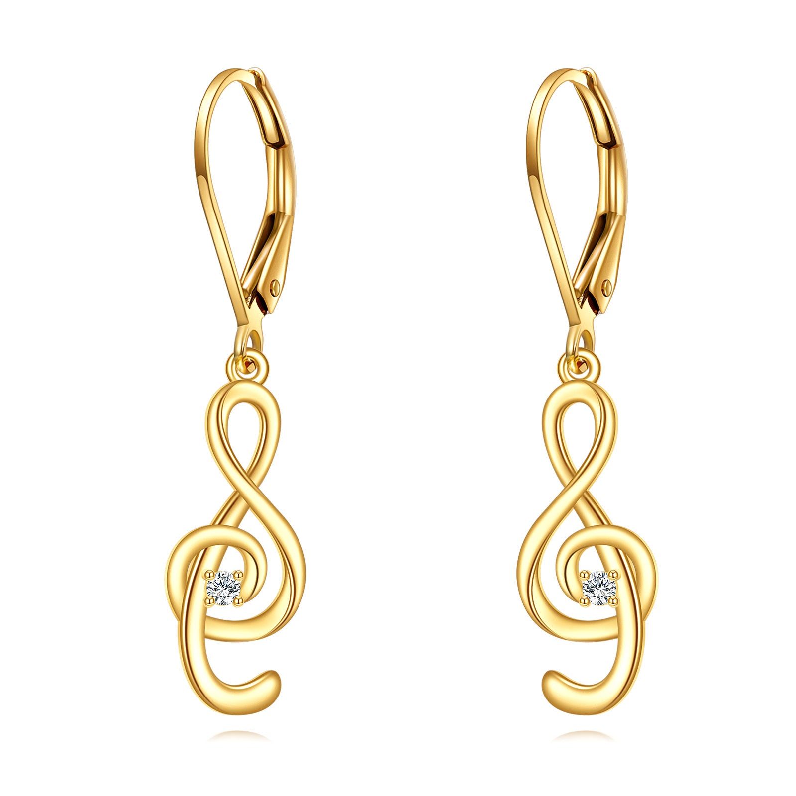 10K Gold Cubic Zirconia Music Symbol Lever-back Earrings