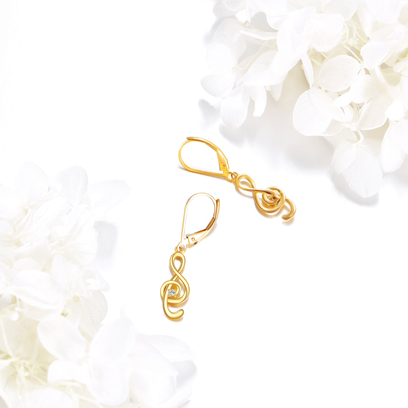 10K Gold Cubic Zirconia Music Symbol Lever-back Earrings