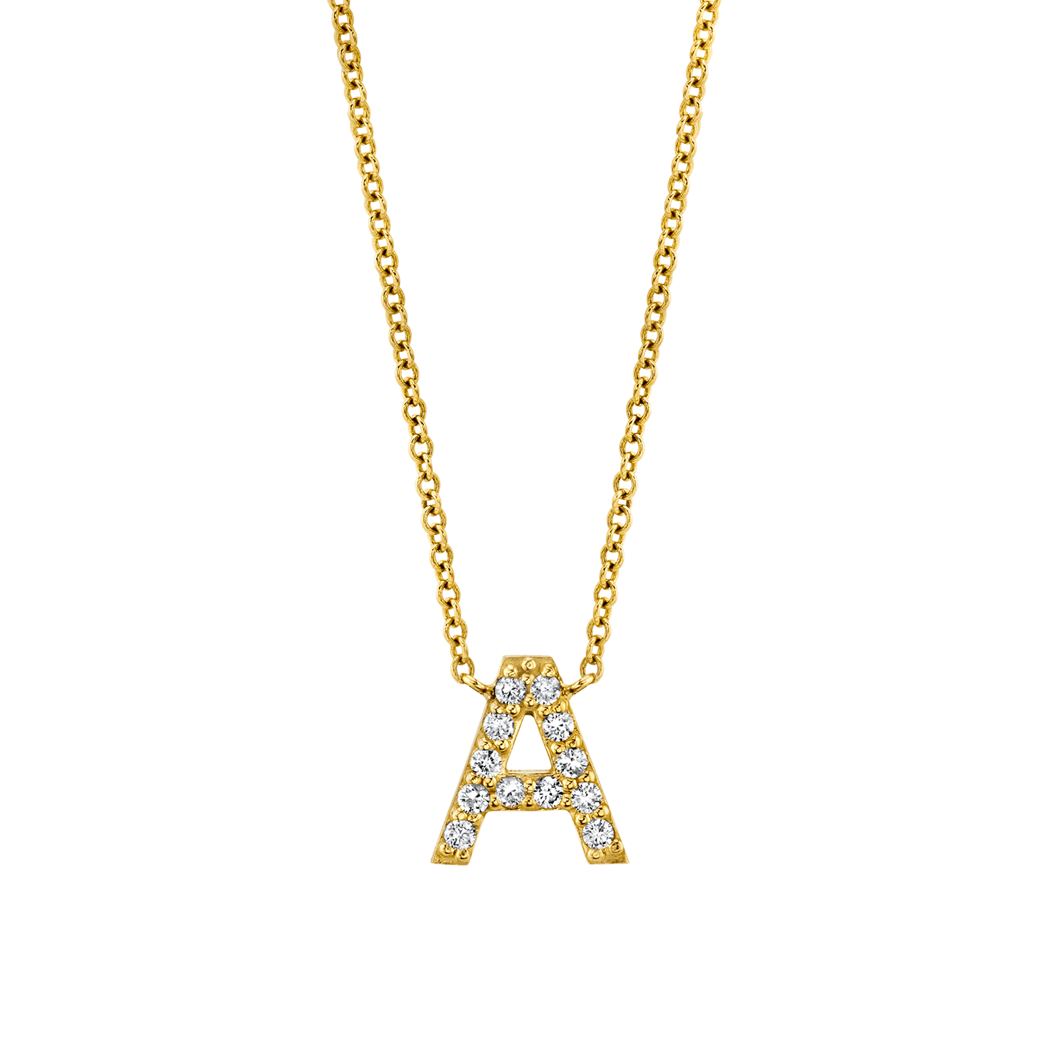 10K Gold Natrual Diamond Pave Letter Pendant Necklace