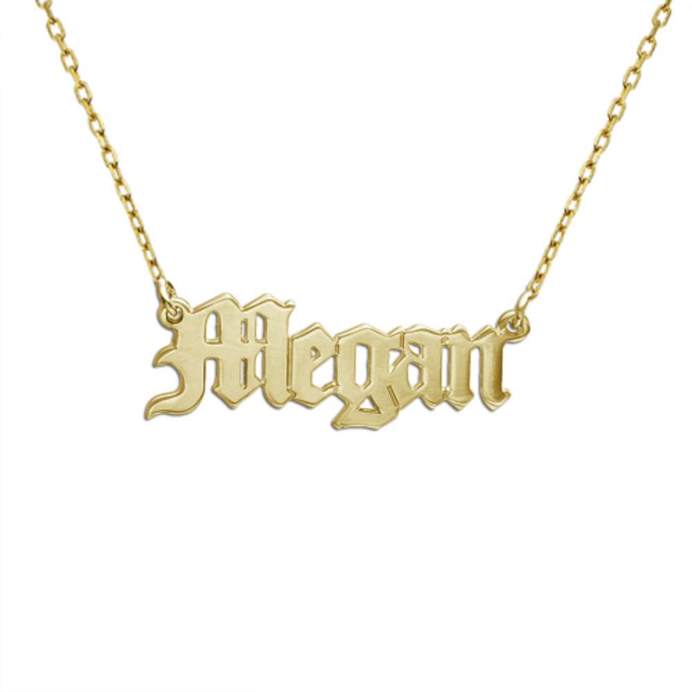 10k Gold Old English Name Necklace - Birthday Gifts for Her - Gothic Name Necklace - Necklace with Name