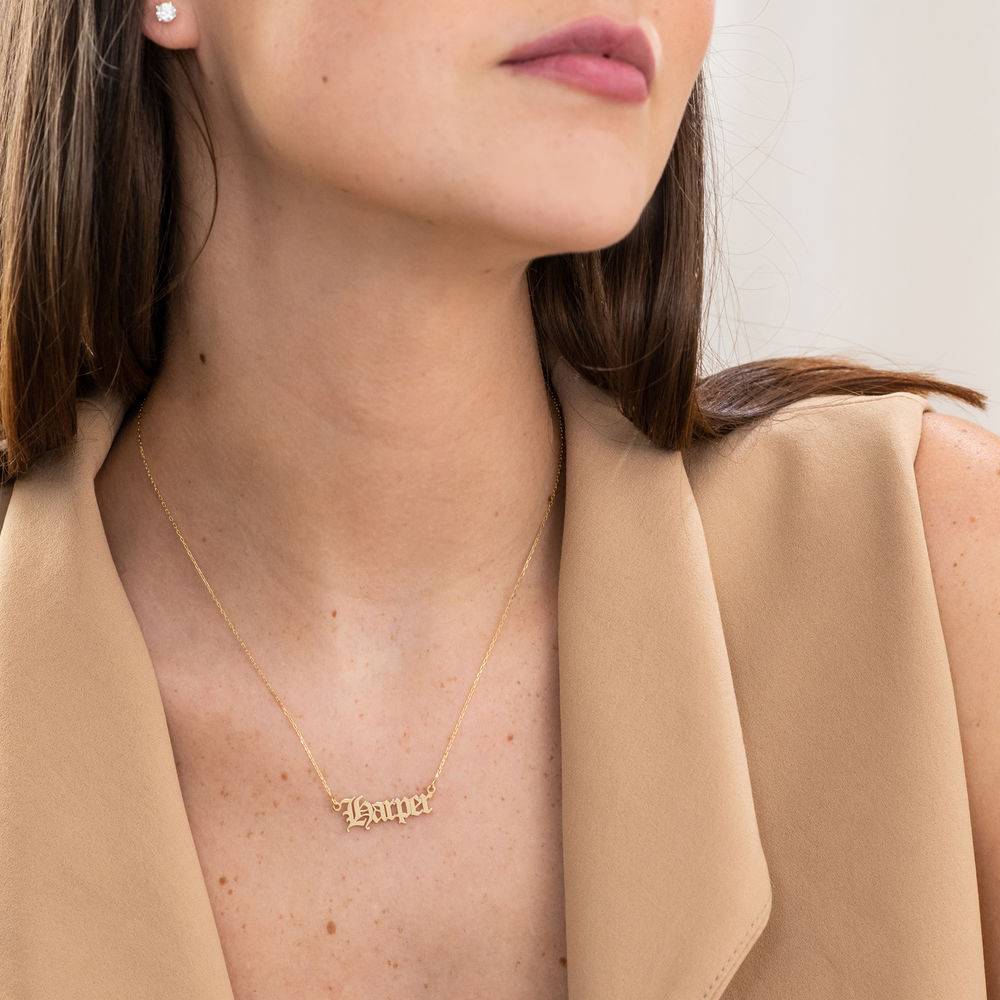 10k Gold Old English Name Necklace - Birthday Gifts for Her - Gothic Name Necklace - Necklace with Name
