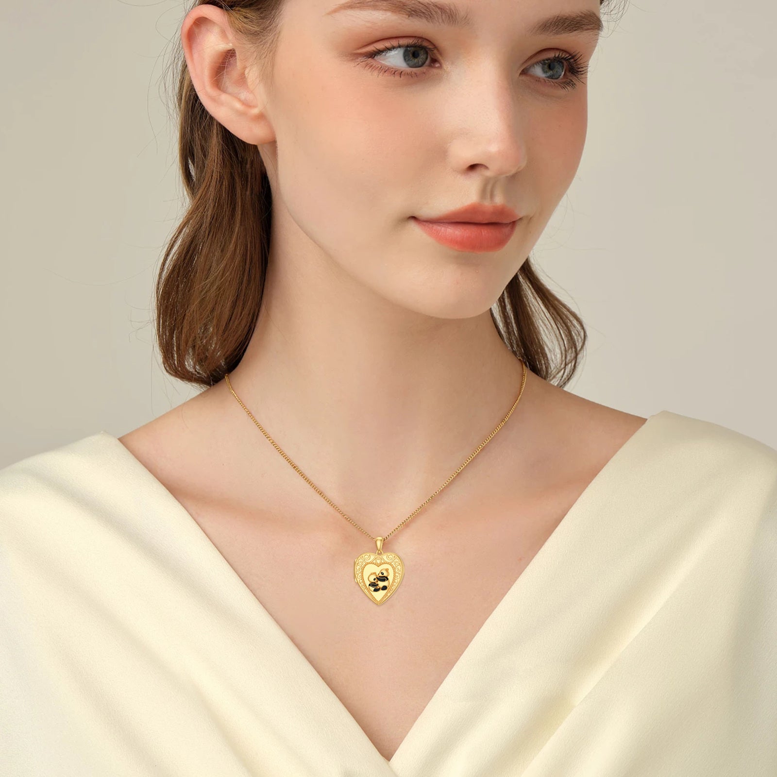 10K Gold Panda Personalized Photo Locket Necklace