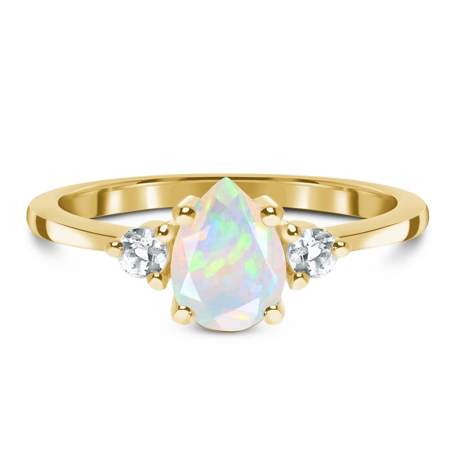 10K Gold Pear Shaped Opal & Drop Shape Engagement Ring