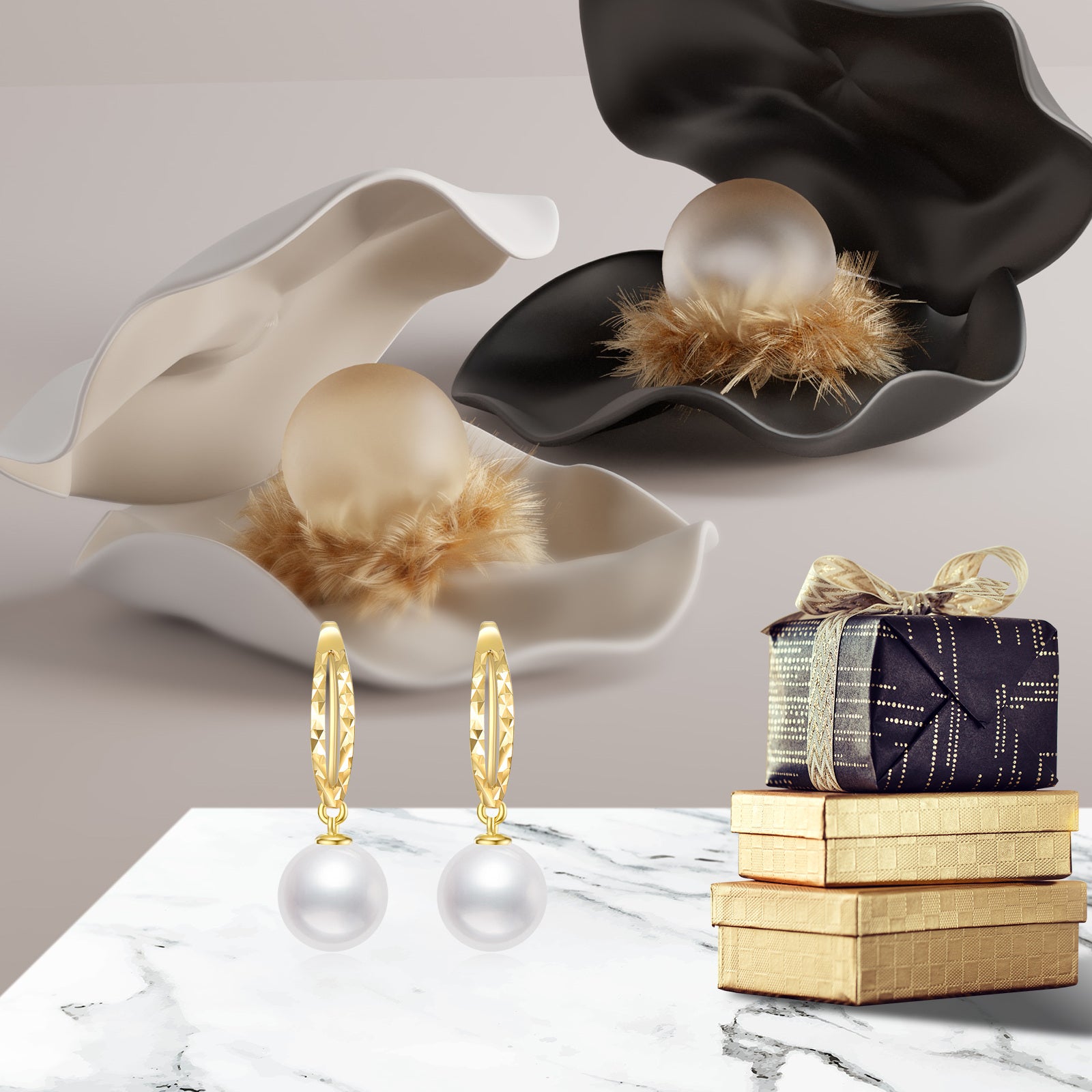 10K Gold Pearl Bead Drop Earrings