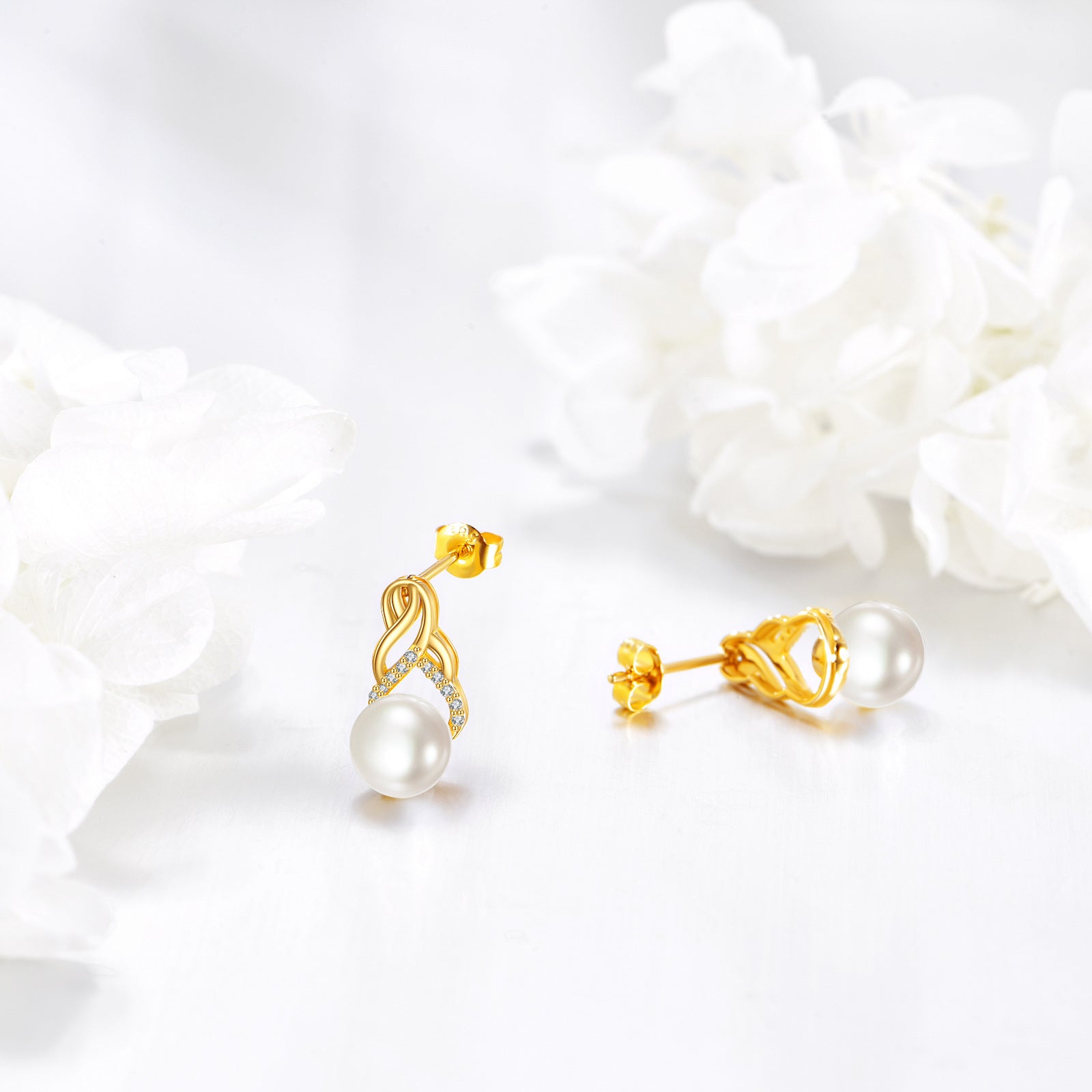 10K Gold Pearl Celtic Knot Stud Earrings