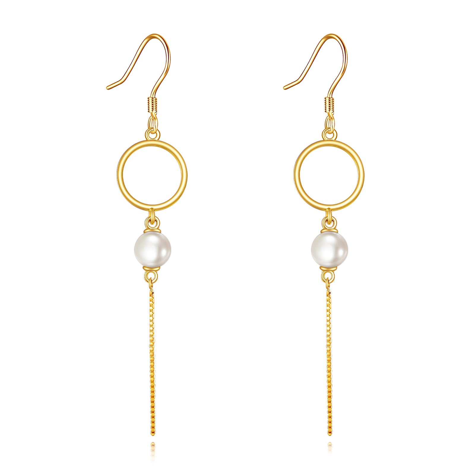 10K Gold Pearl Circle Drop Earrings