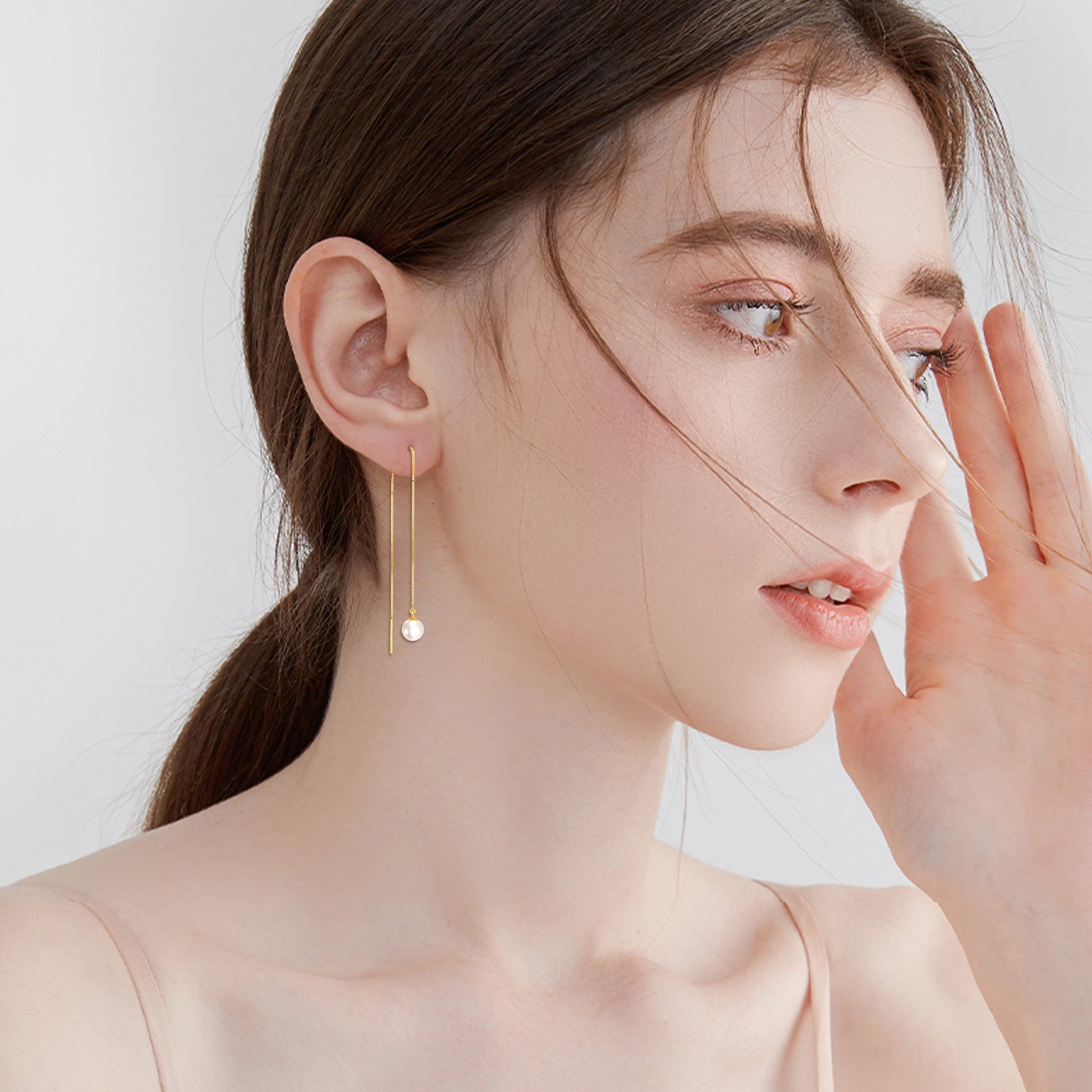 10K Gold Pearl Bead Climber Earrings