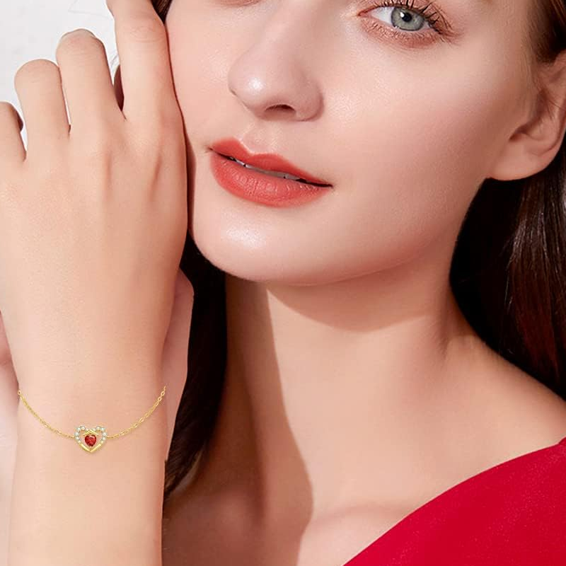 10K Gold Personalized Birthstone Heart Charm Bracelet