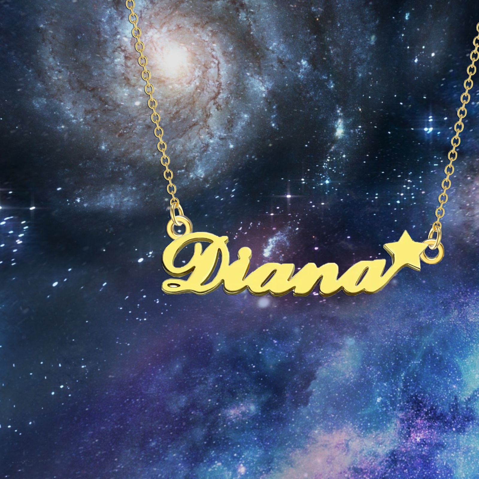 10K Gold Personalized Classic Name & Star Pendant Necklace