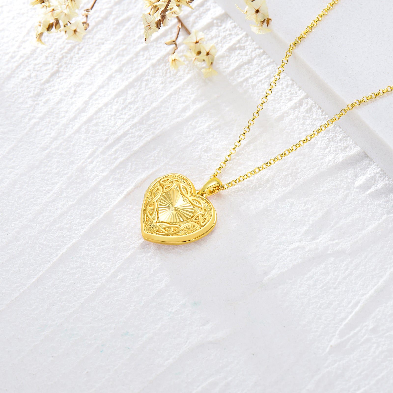 10K Gold Celtic Knot & Heart Personalized Photo Locket Necklace