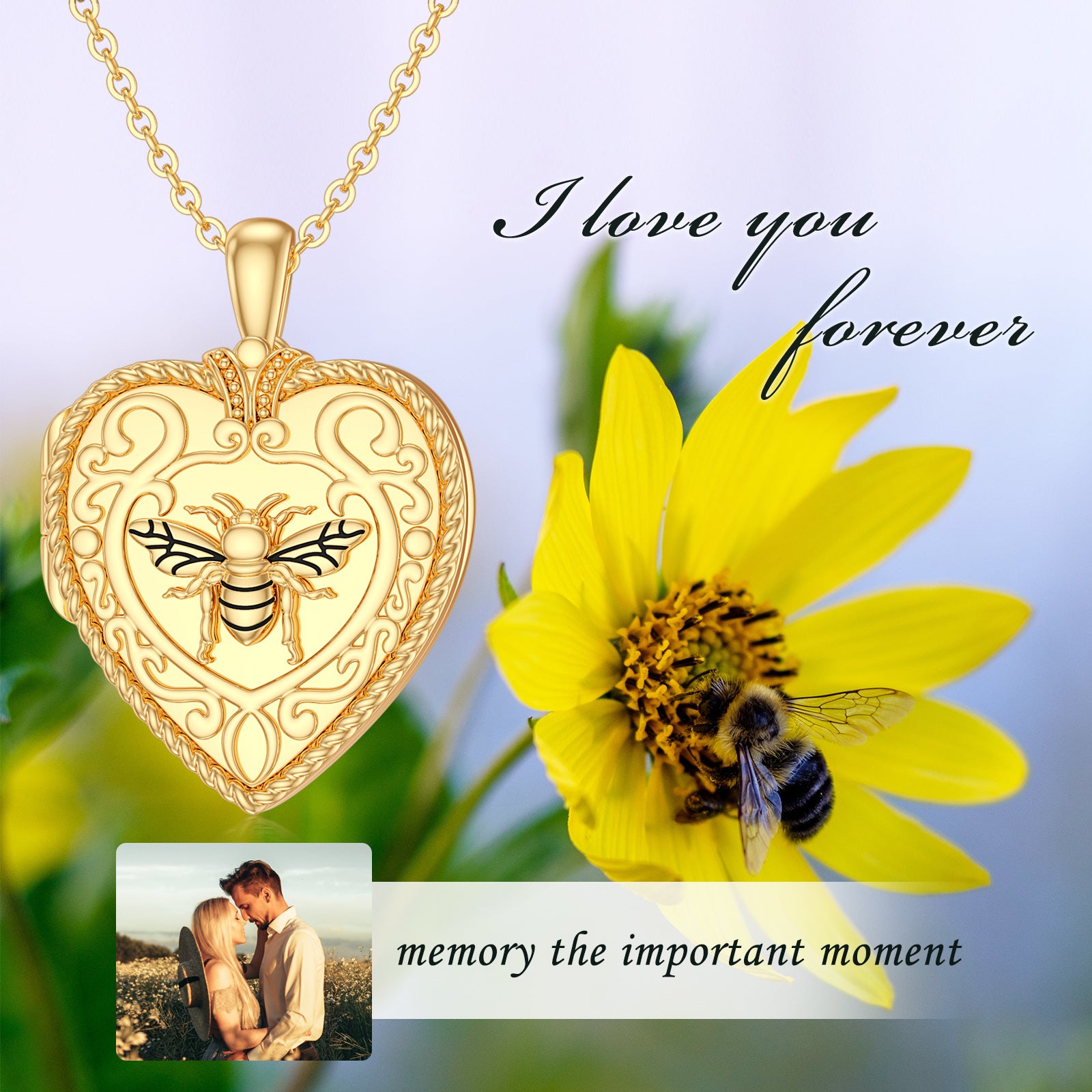 10K Gold Heart Personalized Photo Locket Necklace For Women