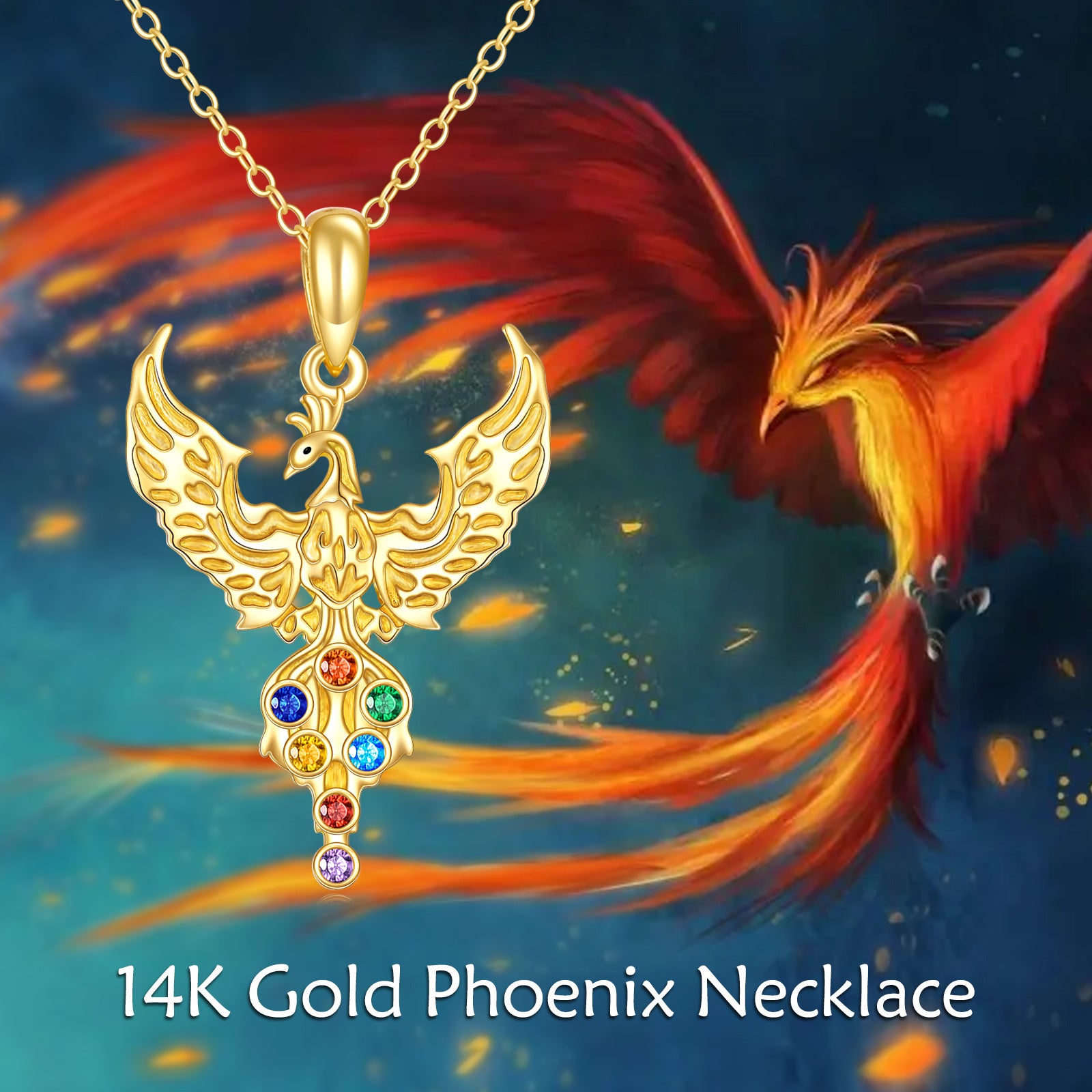10K Gold Cubic Zirconia Phoenix Pendant Necklace