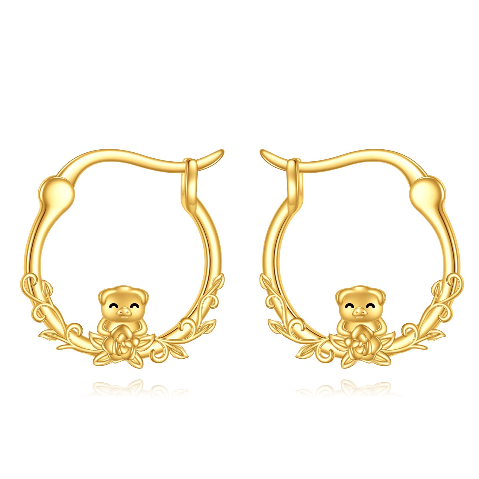10K Gold Pig Hoop Earrings