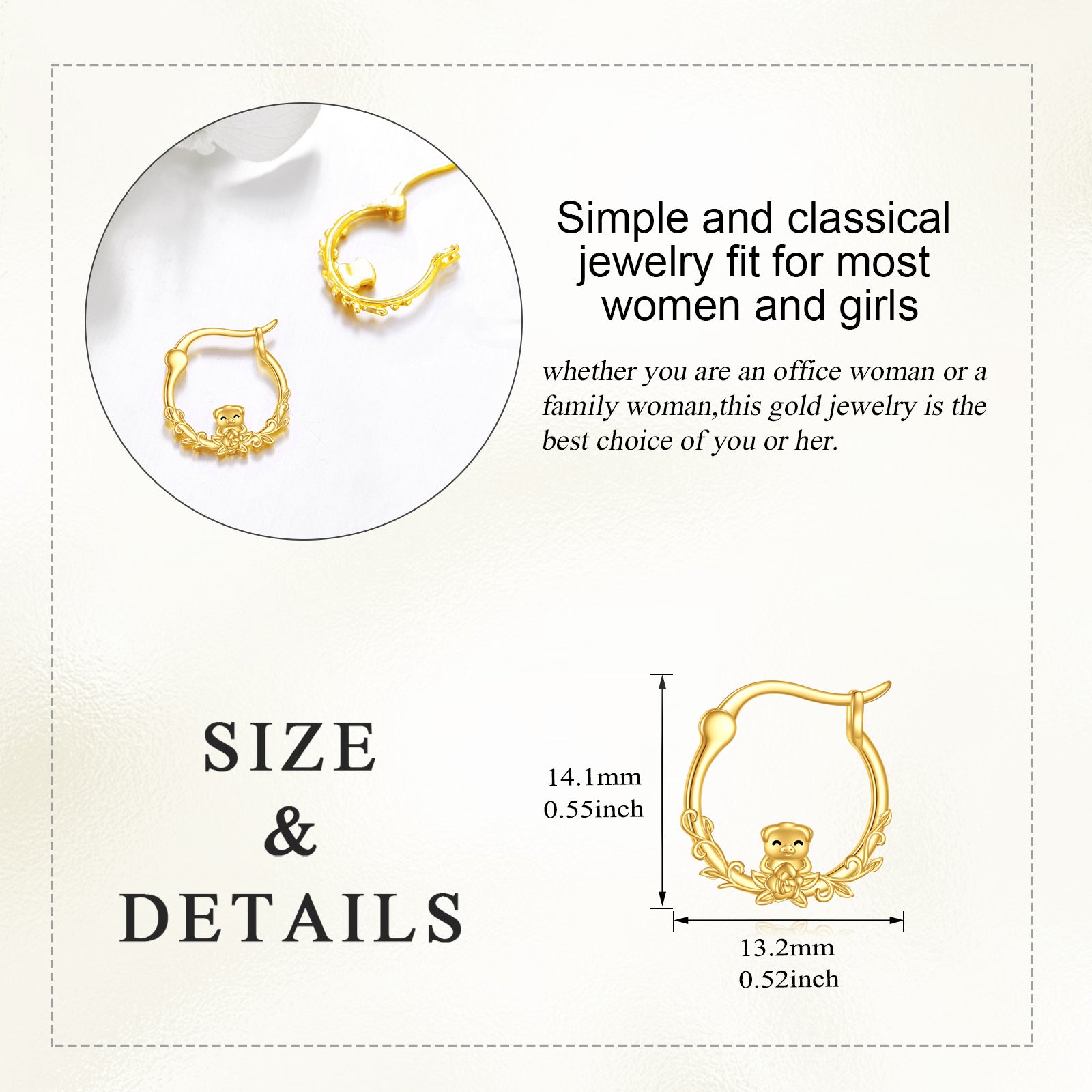 10K Gold Pig Hoop Earrings