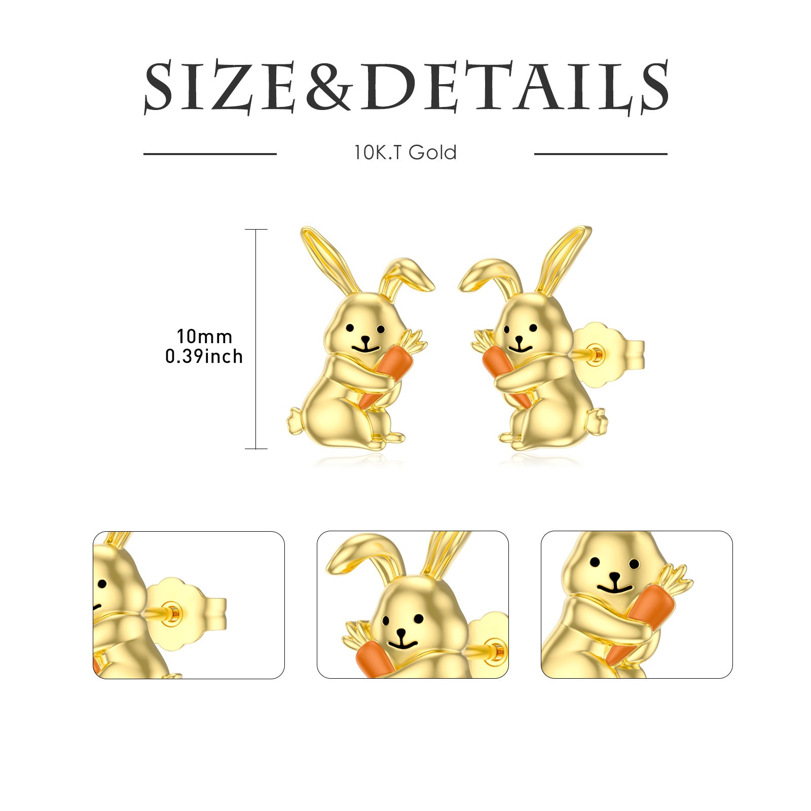 10K Gold Rabbit Stud Earrings