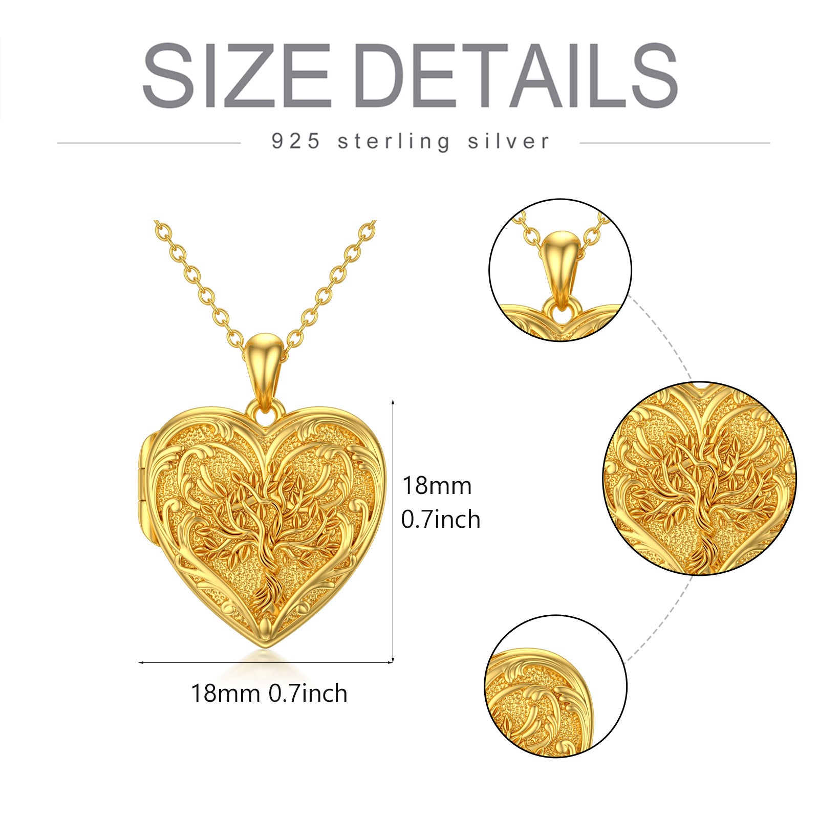 10K Gold Tree Of Life Heart Personalized Engraving Photo Locket Necklace