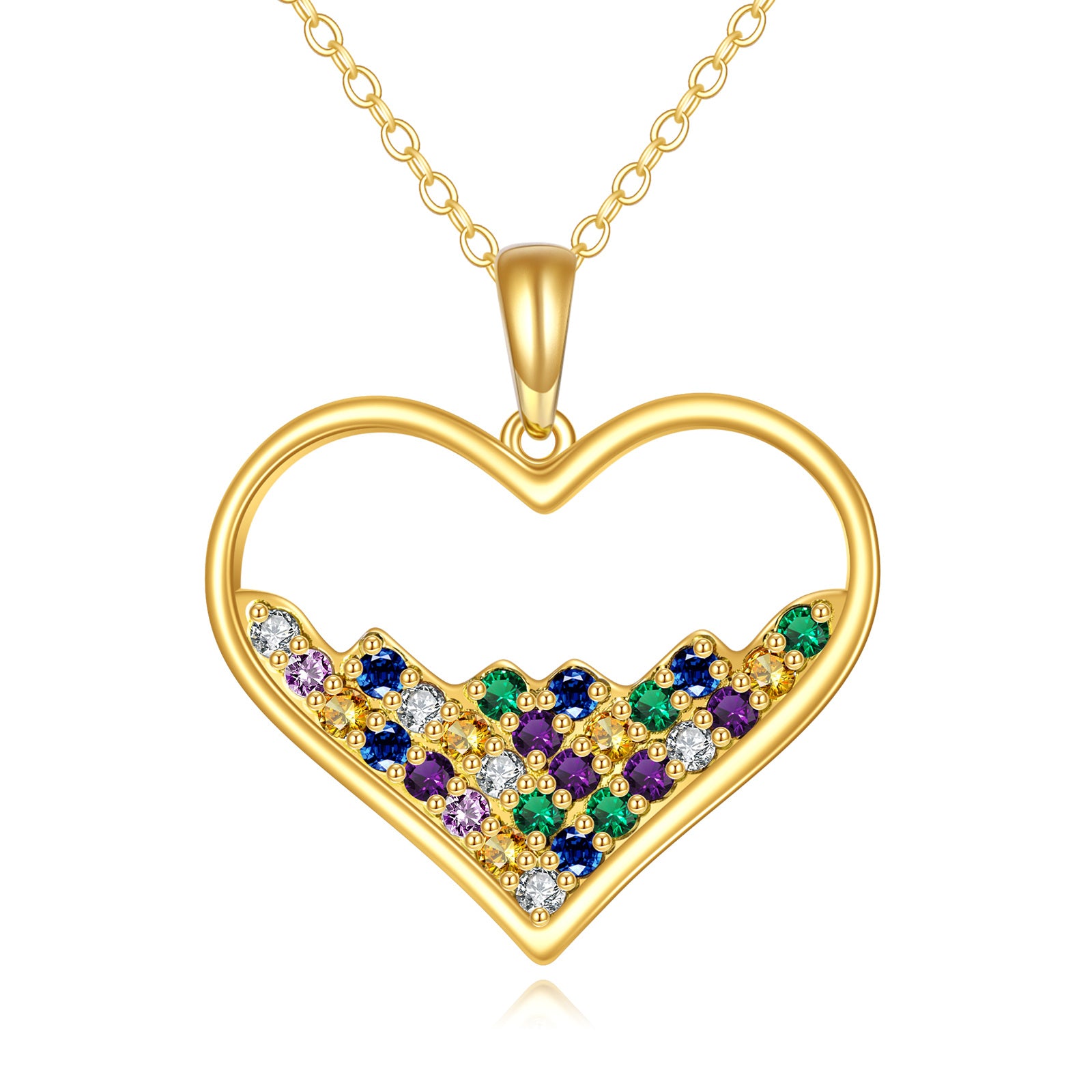 10K Gold Tricolor Cubic Zirconia Heart Pendant Necklace
