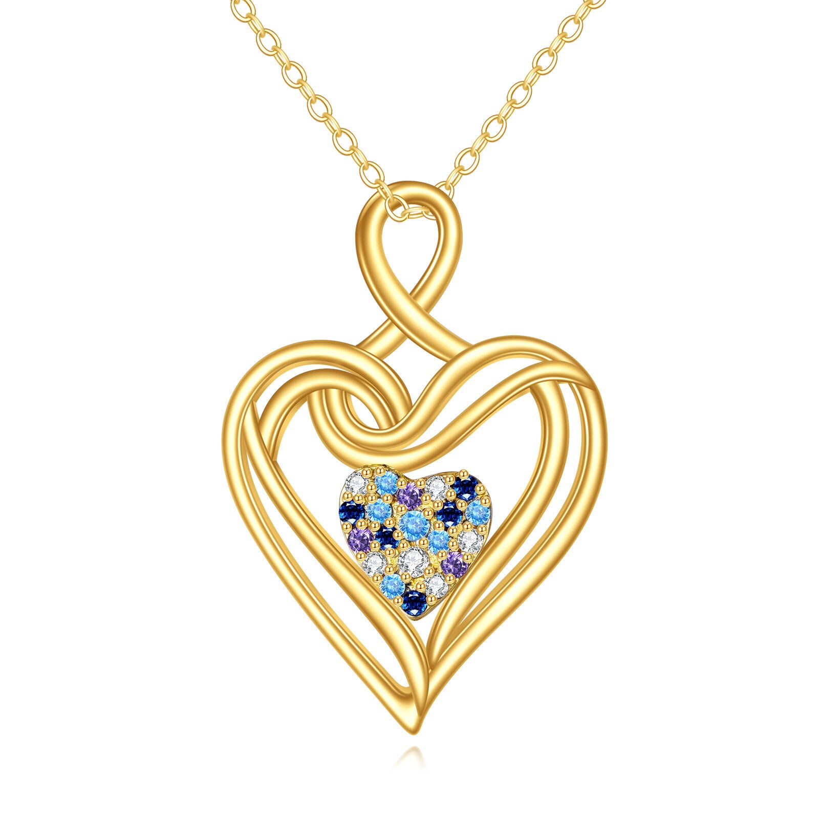 10K Gold Tricolor Cubic Zirconia Heart Pendant Necklace