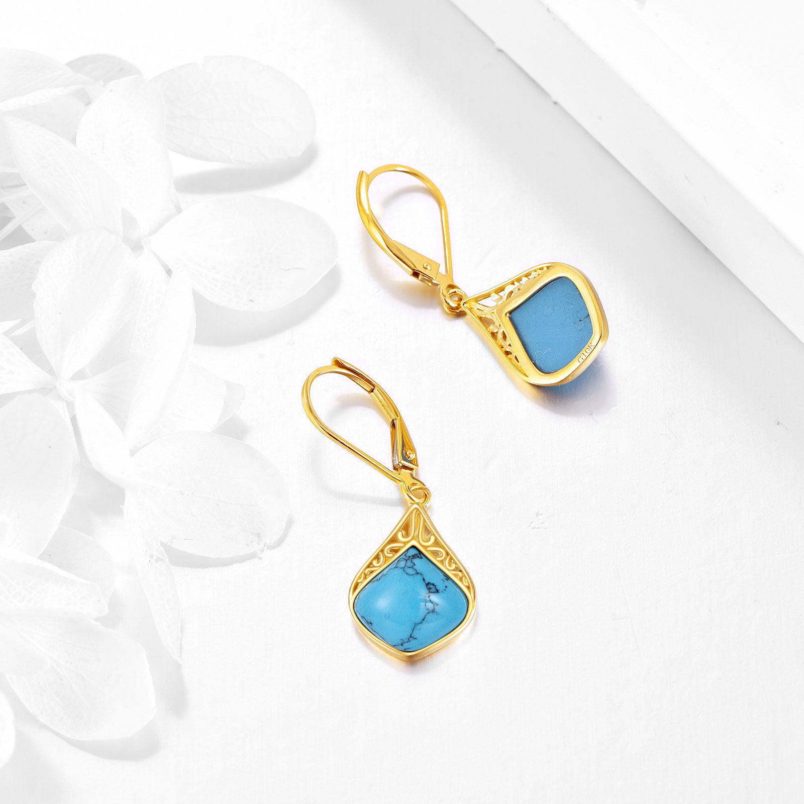 10K Gold Turquoise Drop Earrings
