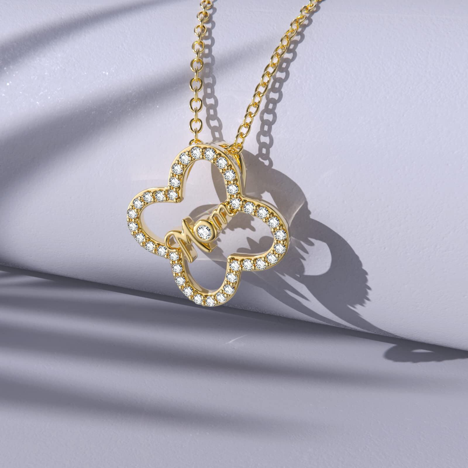 10K Gold Zircon Four-leaf Clover Pendant Necklace