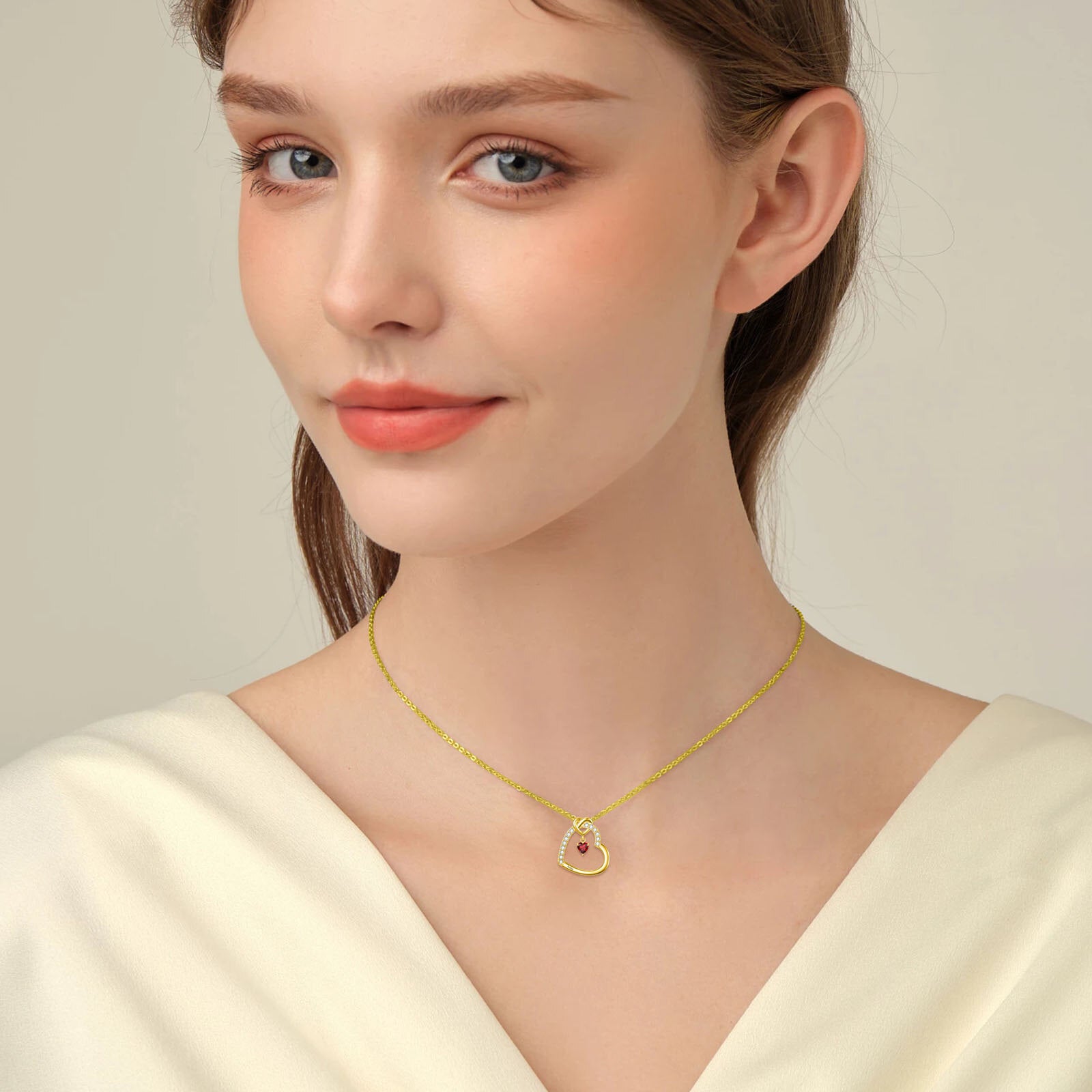 10K Gold Zircon Heart Pendant Necklace