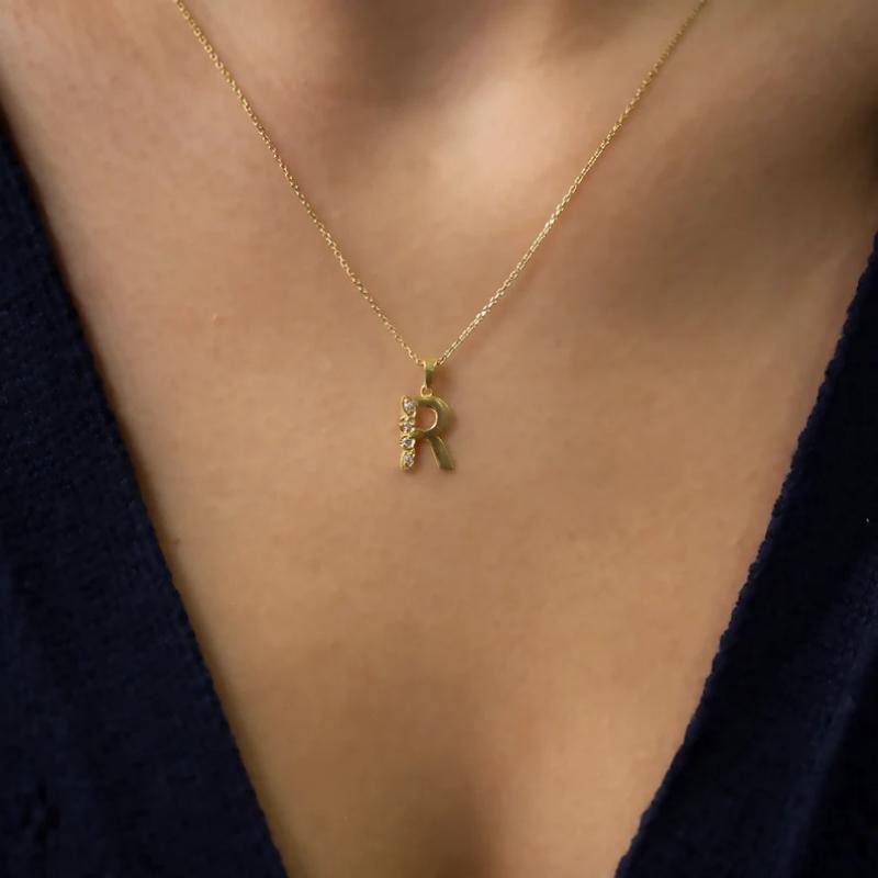 10K Gold Zircon Letter Pendant Necklace