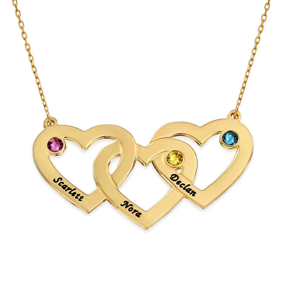 Gifts for Mom - 10K Intertwined Hearts Birthstone Gold Necklace