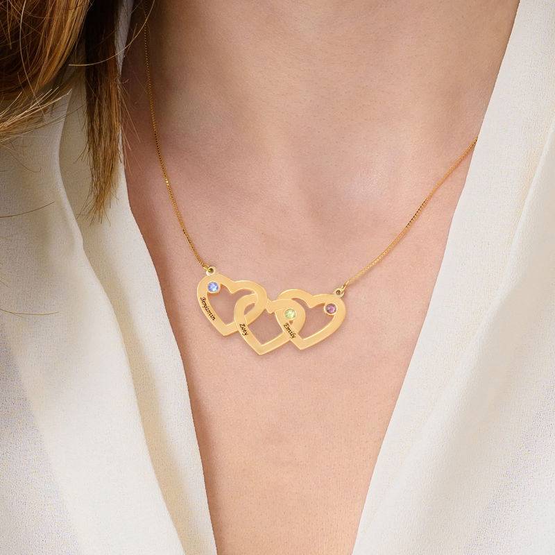 Gifts for Mom - 10K Intertwined Hearts Birthstone Gold Necklace