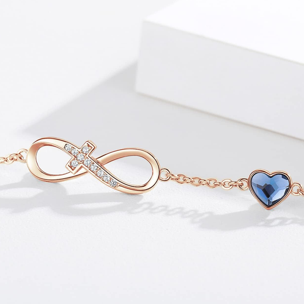 10K Rose Gold Moissanite Cross Heart Infinity Symbol Charm Bracelet