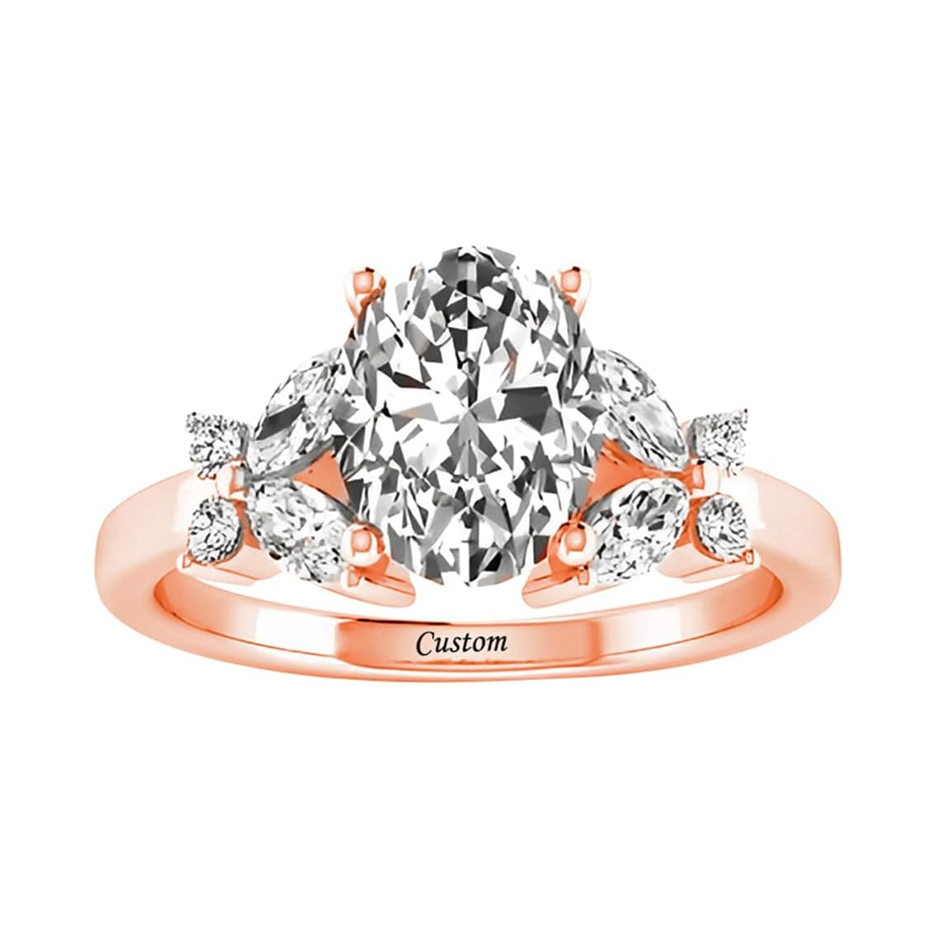 10K Rose Gold Oval Cut Moissanite Customized Name Butterfly Engagement Promise Ring
