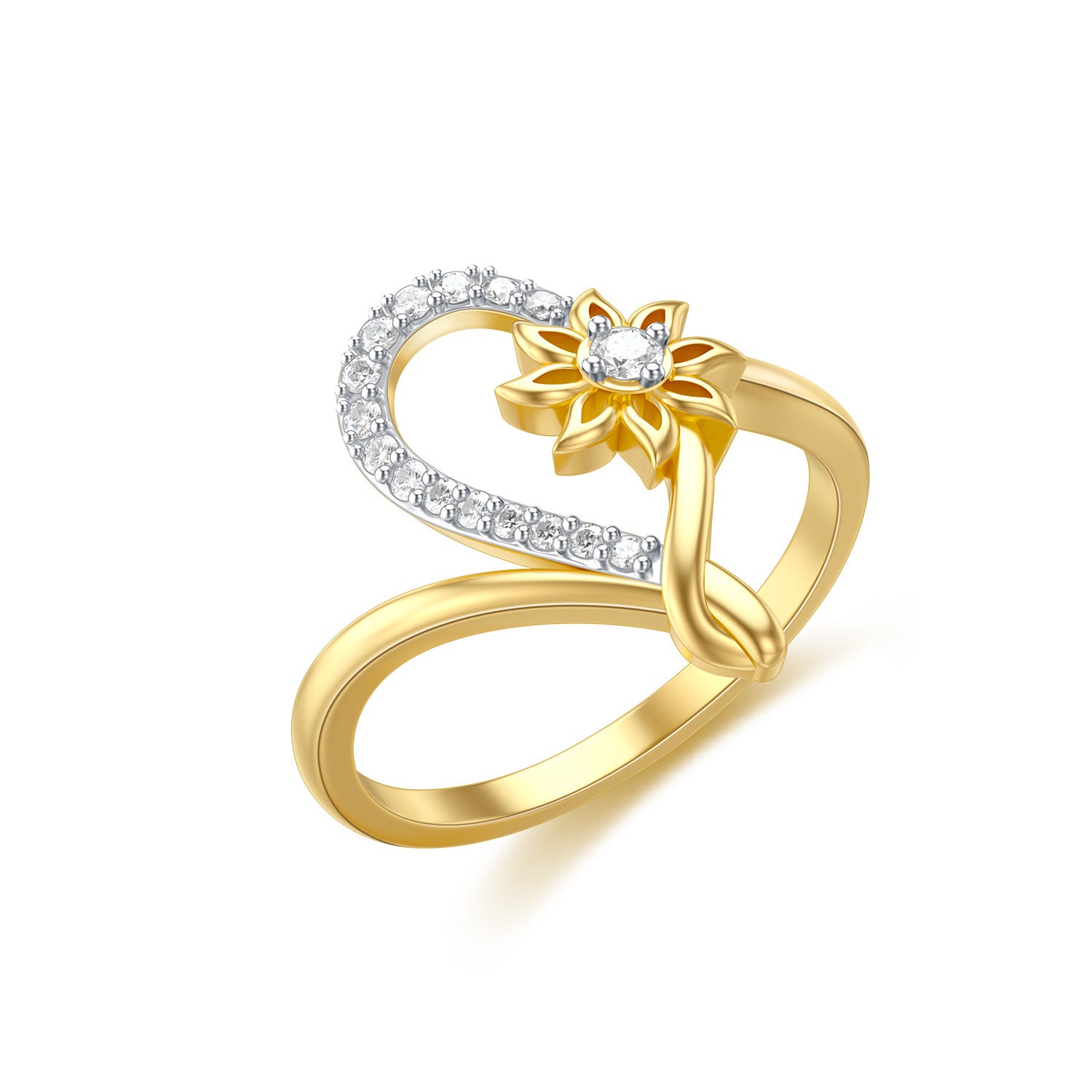 10K Silver & Gold Round Shaped Moissanite Sunflower Ring