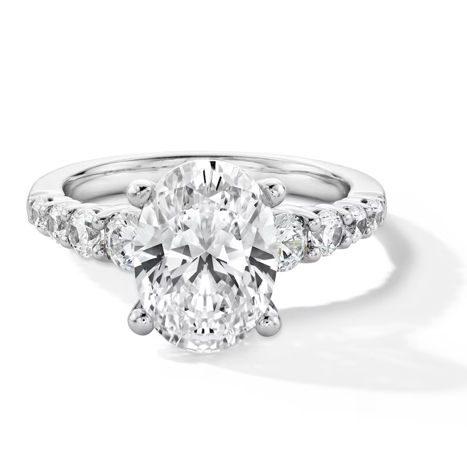 10K White Gold 1.25 to 3.75 CT.T.W. Oval Cut Diamond Graduated Shank Engagement Band IGI Certified