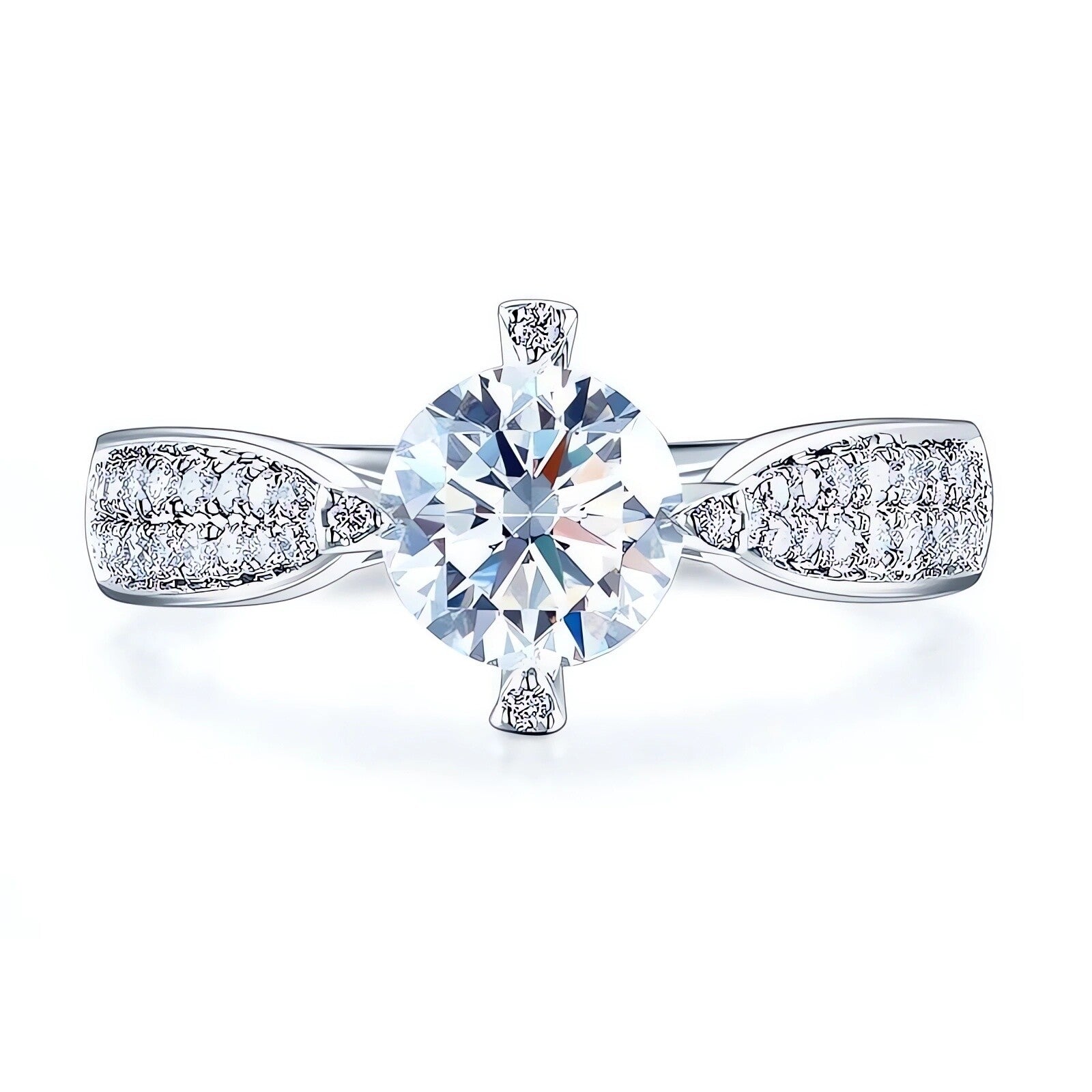 10K White Gold Round Cut Moissanite Wedding Ring