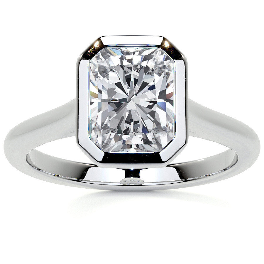10K White Gold Emerald Cut Solitaire Moissanite Engagement Ring