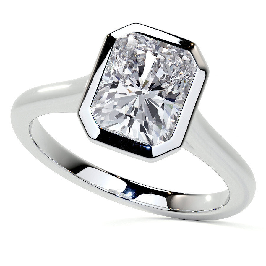 10K White Gold Emerald Cut Solitaire Moissanite Engagement Ring