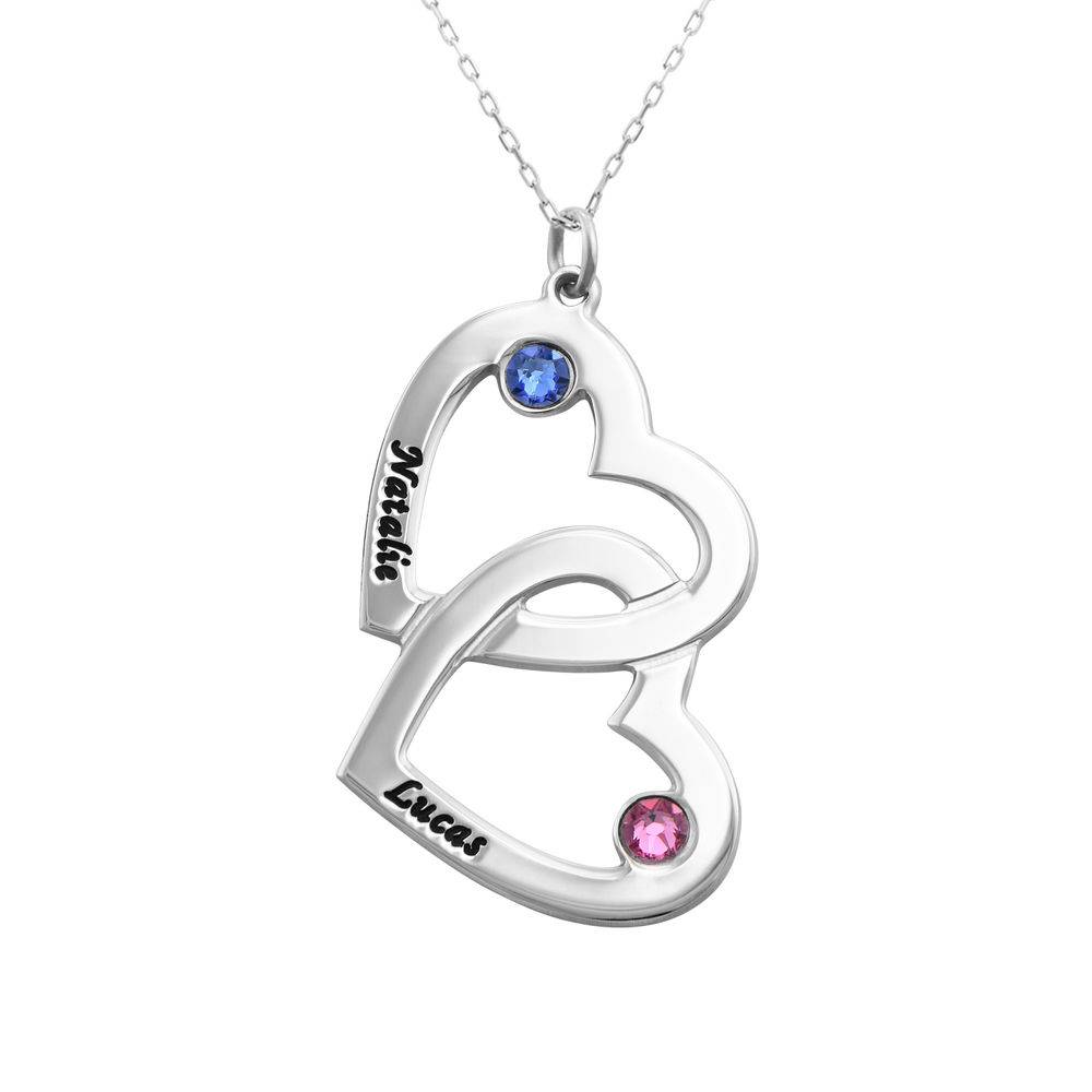 10k White Gold Heart in Heart Necklace with Birthstones
