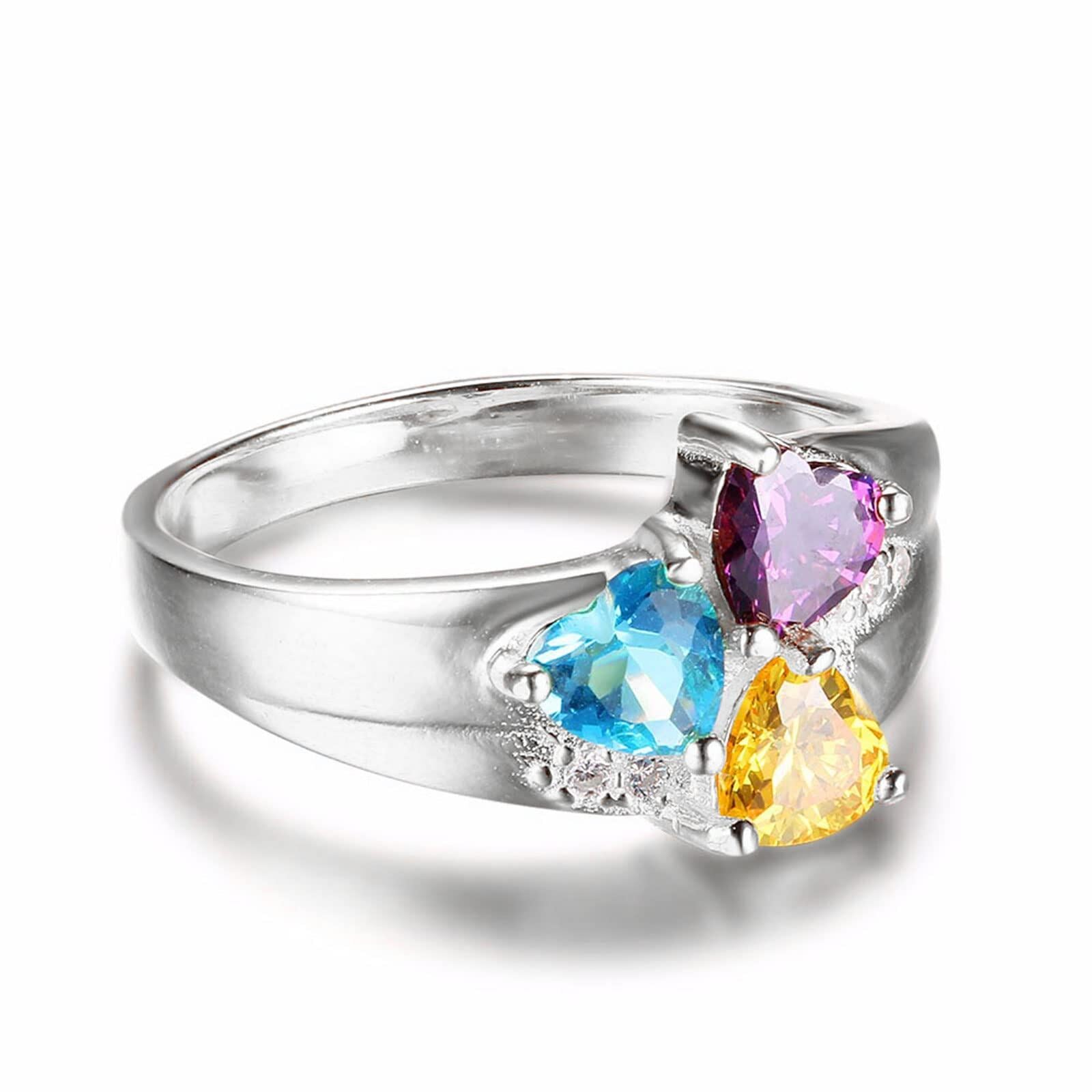 10K White Gold Heart Personalized Birthstone And Engraving Ring For Women