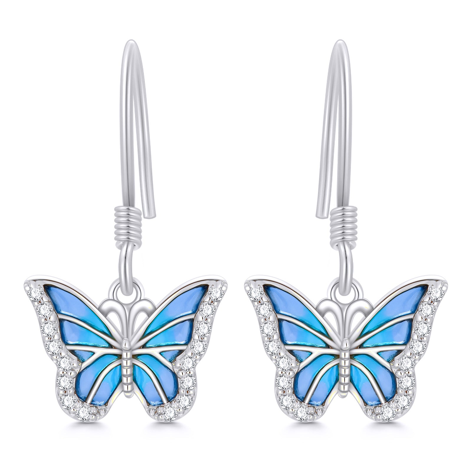 10K White Gold Moissanite Butterfly Drop Earrings