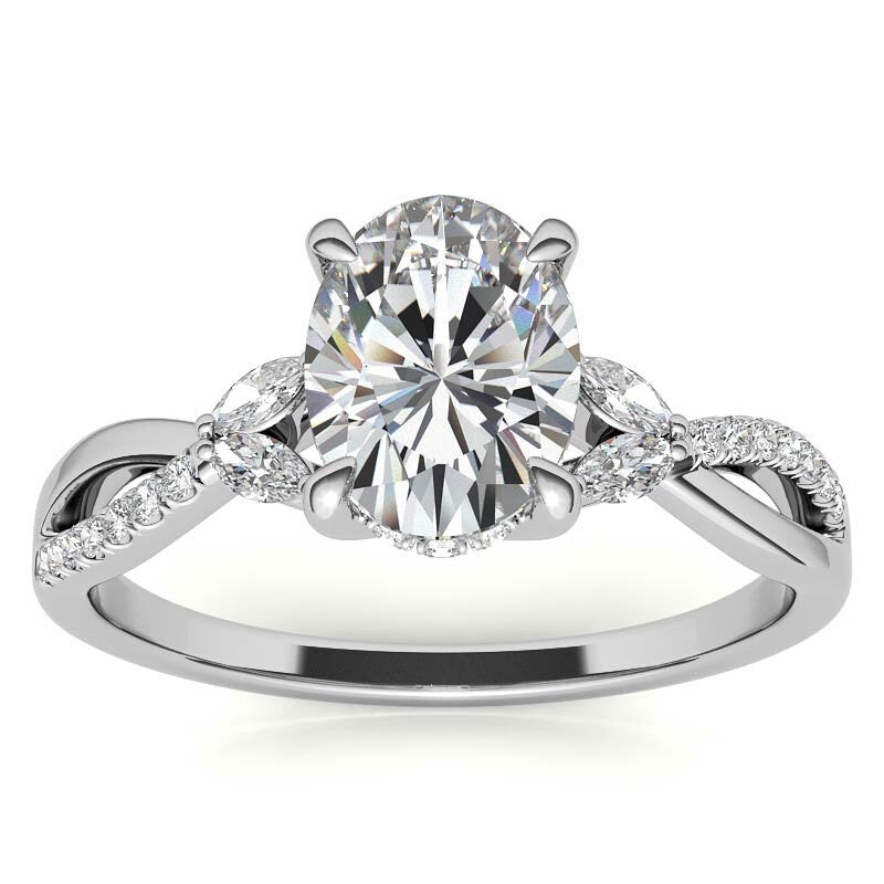 10K White Gold Oval Cut Halo Moissanite Engagement Ring