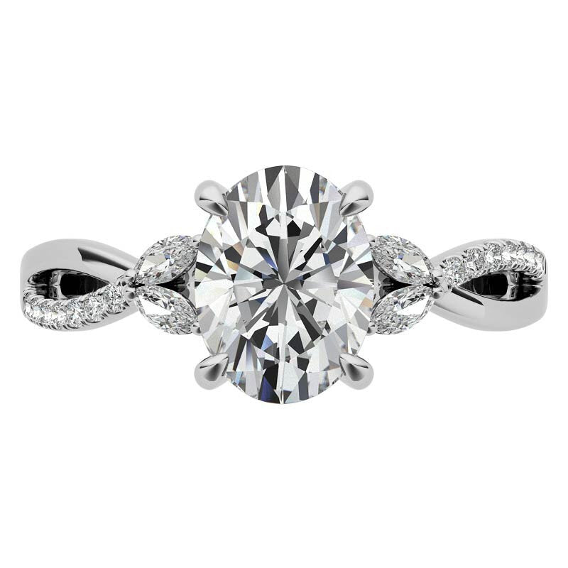 10K White Gold Oval Cut Halo Moissanite Engagement Ring