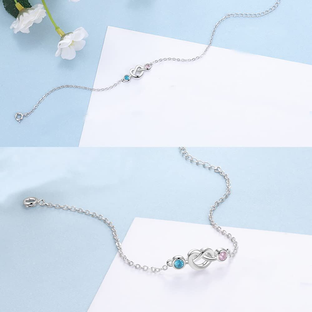 10K White Gold Personalized Birthstone Heart Charm Bracelet