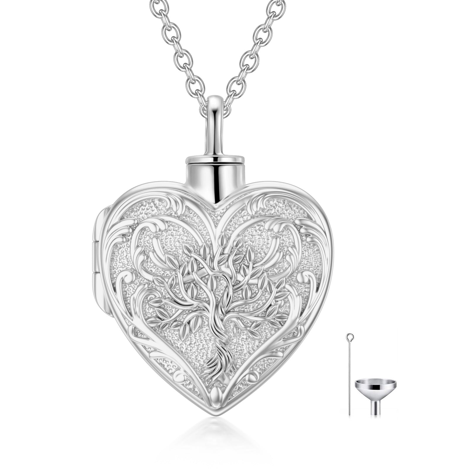 10K White Gold Tree Of Life Urn Necklace for Ashes with Silver Chain